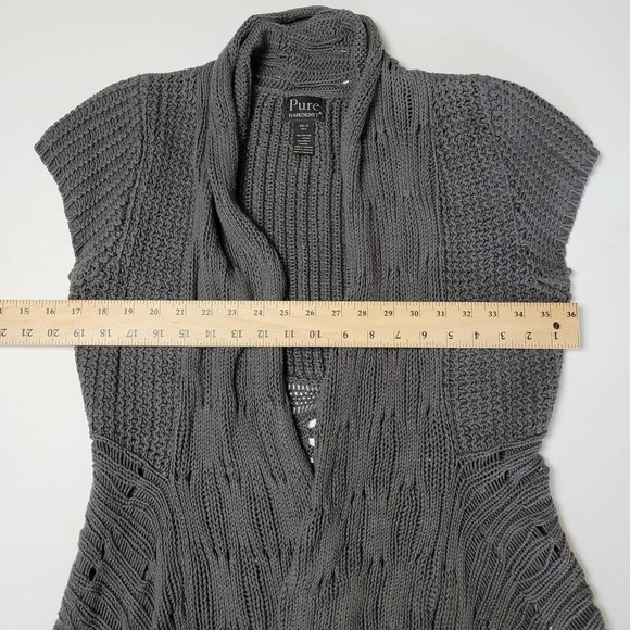 Pure Women's Hand Knit Open Front Cardigan Sweater Dark Gray Size XS - Picture 9 of 12
